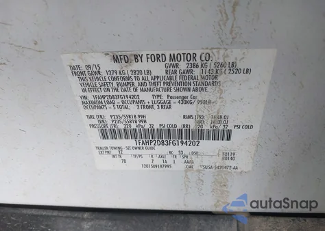 2015 Ford Taurus Se z USA, uszkodzony, nr VIN 1FAHP2D83FG194202